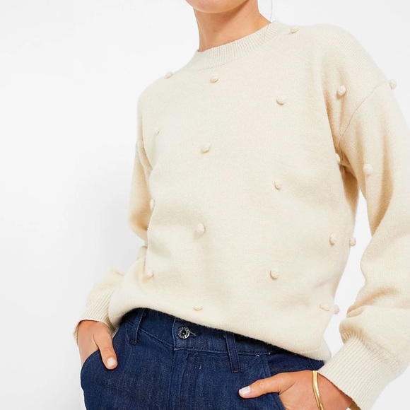 Hyacinth House Melinda beige pom pom crew puff sleeve sweater - Picture 1 of 3
